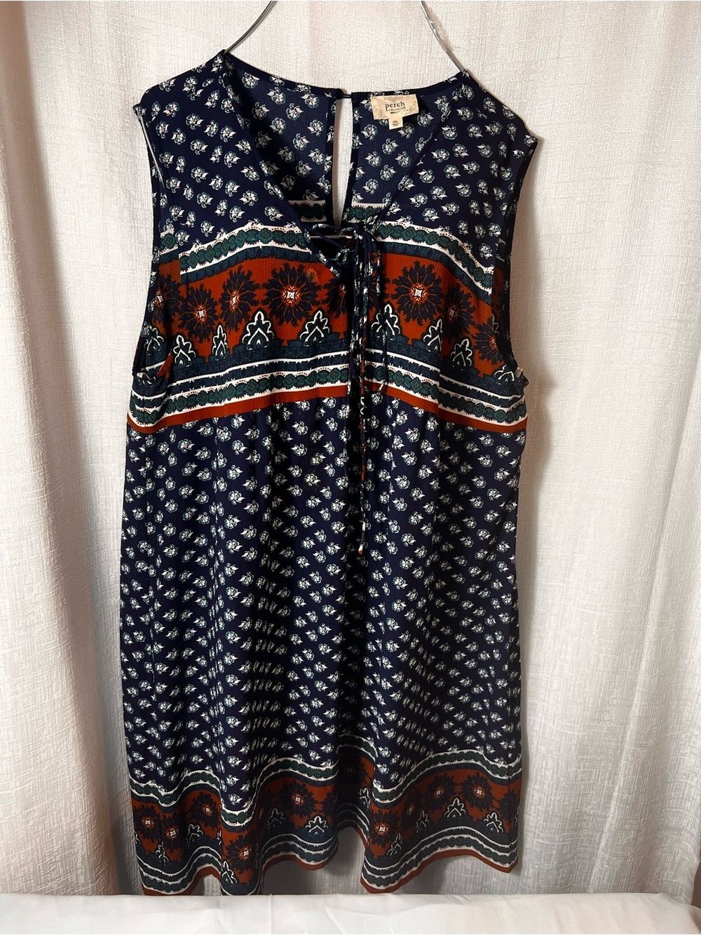 PERCH Boho Tie-Front Navy Midi Dress with Rust Accent PLUS SIZE XXL
